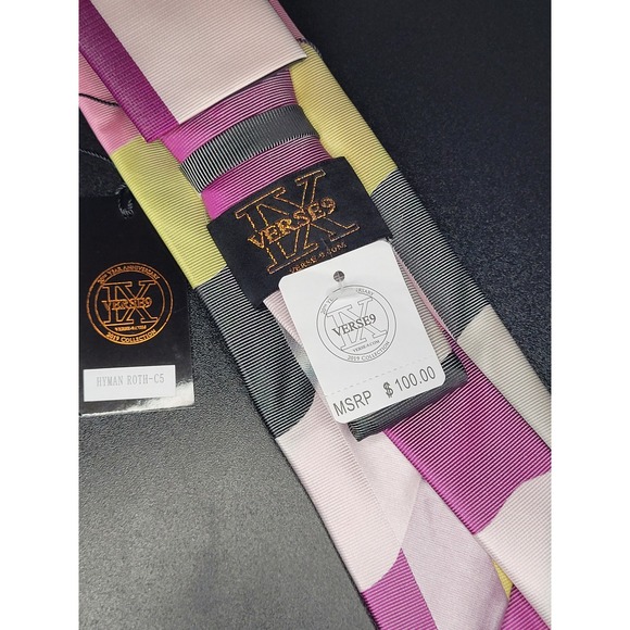 Verse 9 Other - Verse 9 Tie Pocket Square Set Pink Multicolor Wavy Stripe Silk NWT